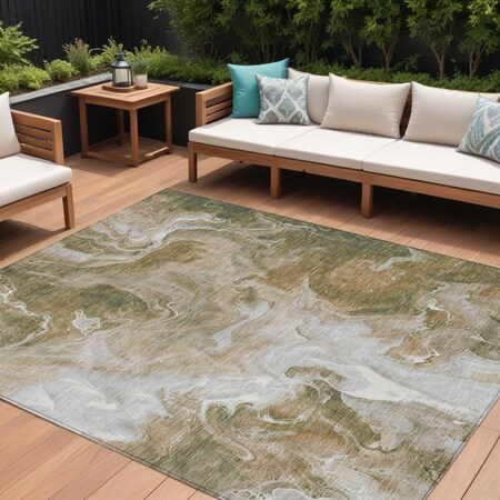 Homeroots 9' X 12' Brown And Ivory Abstract Washable Indoor Outdoor Area Rug 617792