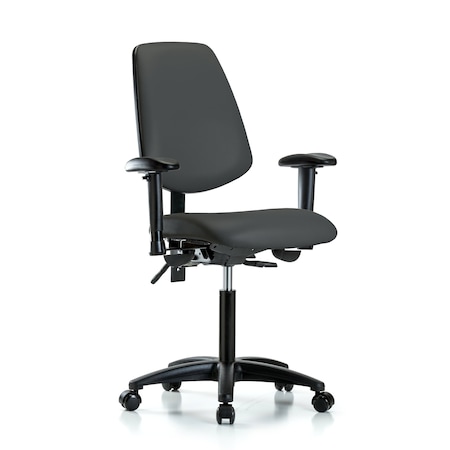 Blue Ridge Ergonomics Medium Bench Chair Adjustable Arms, 22" to 29" Height, Vinyl, Charcoal BR-VMBCH-MB-RG-T1-A1-NF-RC-8605