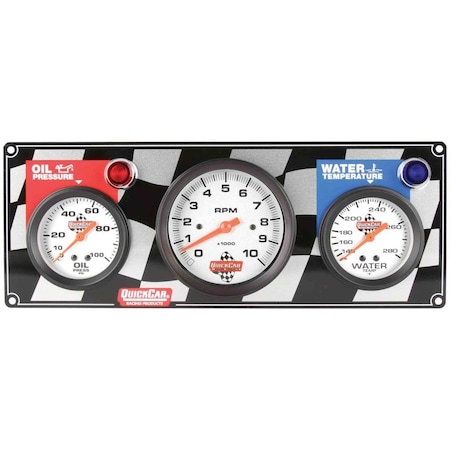 Quickcar Racing Products 2-1 Gauge Panel - OP-WT with 3.37 in. Remote Recall Tachometer QRP61-60313