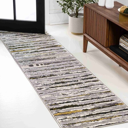 Jonathan Y Batten Modern Stripe Gray/Black 2 ft. x 10 ft. Runner Rug SOR204B-210