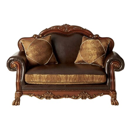 Homeroots 67in Brown And Redwood Faux Leather Loveseat and Toss Pillows 515739