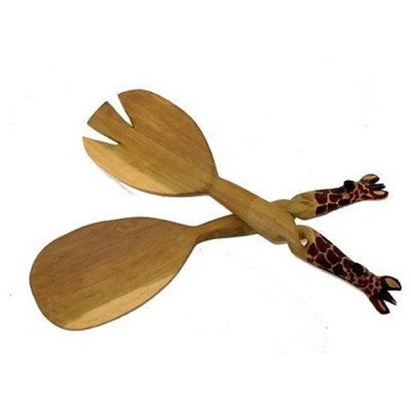 Jedando Handicrafts Hand - Carved Giraffe Salad Serving Set KWF009G_GIRAF_554003