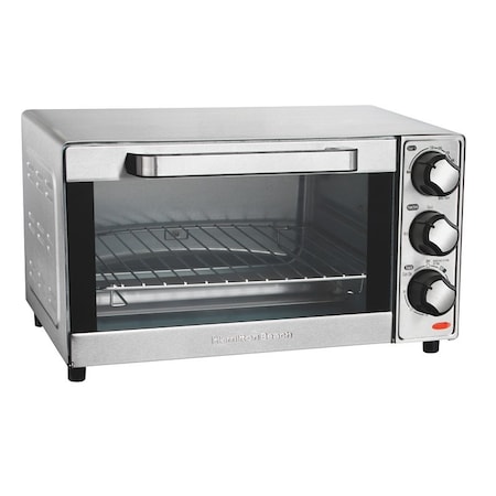 Hamilton Beach 31401 Toaster Oven, 1100 W, 4-Slice, Dial Control, Stainless Steel 31401G