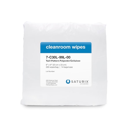 Saturix Light Weight Polyester Cellulose Cleanroom Wipes, 9 in x 9 in, 300 wipes per bag 7-C30L-99L-00
