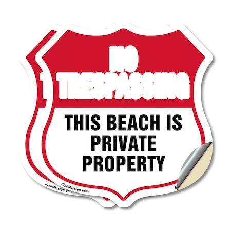 Signmission No Trespassing Shield Sign This Beach Is, 6 inch X 6 inch, Vinyl Decal, 2PK SHI-D-2PACK-6-417