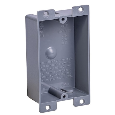 Gardner Bender SwitchOutlet Box, Shallow Outlet, 1Gang, PVC, Gray, InWall Mounting BOX-RS8