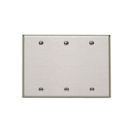 Leviton Blank Wallplate, Oversized, Gang 3, Brushed Stainless Steel 84133-40