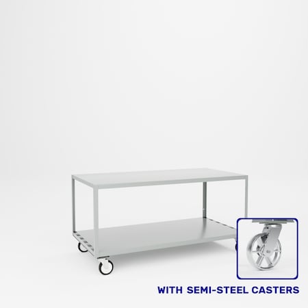 Pucel Two Shelf Mobile Table, 60 in W x 30 in H x 30 in D, Gray MT-3060-2S