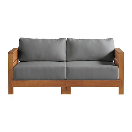 Alaterre Furniture Alaterre Barton Outdoor Loveseat with Gray Cushions for Patio or Poolside Natural Finish 80-BARTON-2SOFA-G