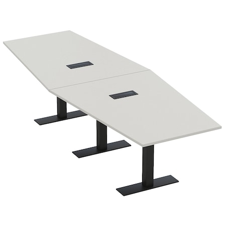 Skutchi Designs 12ft Conference Table With Power Unit | 12 Person Modular Hexagon Meeting Table | Harmony Series HAR-HEX.IR-48X144-T.BK-U779-EBLK