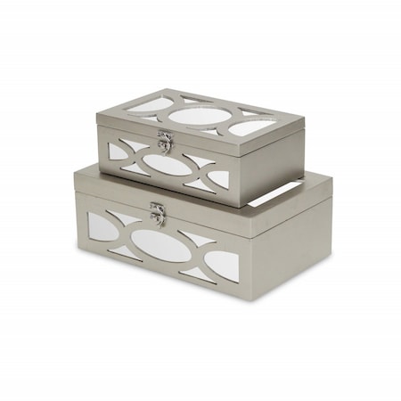Homeroots Set of Two Champagne Mirrored Glass And Wood Box With Lid, 2PK 399673