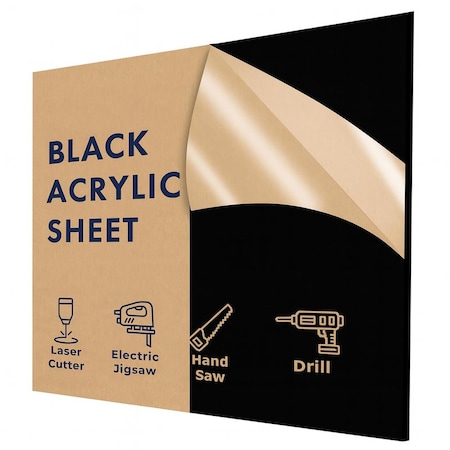 Falken Design Black Acrylic Sheet 12in x 12in x 1/8in - Glossy Finish, Strong, Lightweight, DIY Panel AC-Black-1/8-1212