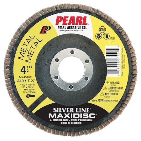 Pearl Silver Line AO Maxidisc Flap Disc 4-1/2 x 7/8 A40 T-27 MX4540T