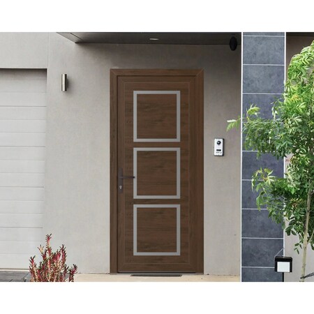 Vdomdoors Front Exterior Prehung Metal-Plastic Door, Manux 8661 Walnut, Office Commercial and Residential Doo MANUX8661EXD-WLN-W36xH80-RH