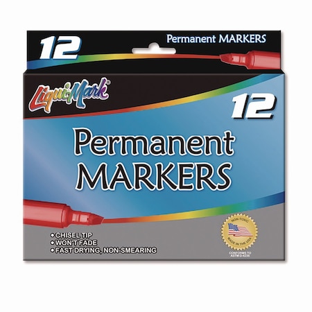 Liqui-Mark Permanent Marker, Chisel Tip, Black, 12PK 91201