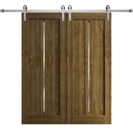Sartodoors Modern Double Barn Door 72 x 84 inches, Ego 5014 Marble Oak, 13FT Silver Rail Track Set, Solid Pa EGO5014DB-S-DMR-7284