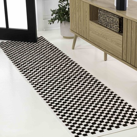 Jonathan Y Finn High-Low Modern Minimalist Checkered Monotone Black/White 2 ft. x 8 ft. Runner Rug SCN108B-28