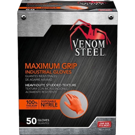 Venom Venom Steel, Disposable Gloves, 8 mil Palm, Nitrile, Powder-Free, OneSize, Orange VEN6085