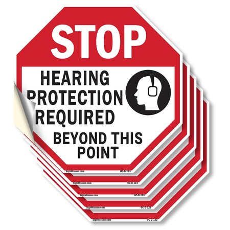 Signmission Stop Hearing Protection Required Be, 4 inch X 4 inch, Vinyl Decal, 5PK OC-D-5PACK-4-123