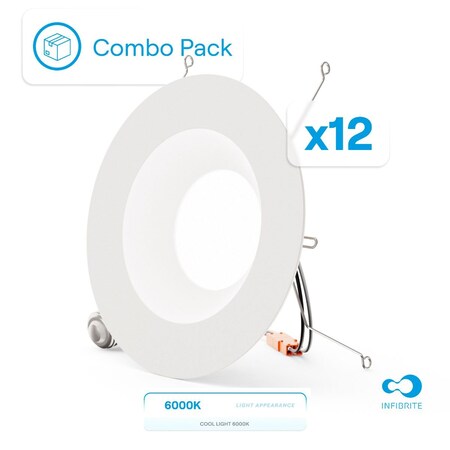 Infibrite 6 In. Retrofit 6000K Clear White LED Recessed Light 12W 1100LM, Dimmable, Wet Rated, , 12PK IB-006-6-12W-WH-12PK