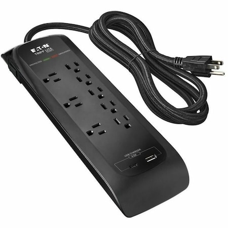 Eaton TRIPP LITE SERIES 8-OUTLET SURGE PROTECTOR 5-15R 2400 JOULES 2 USB CHARGING PORT TLP88DBUC