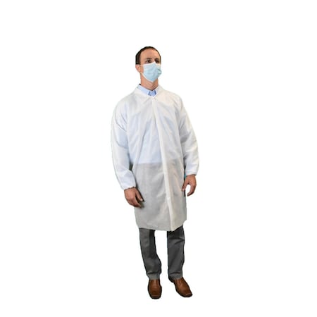 Keystone Safety Lab Coat, SMS, Snaps Closure, White, 2XL, 30 PK LC0-WE-SMS-2XL-WHITE