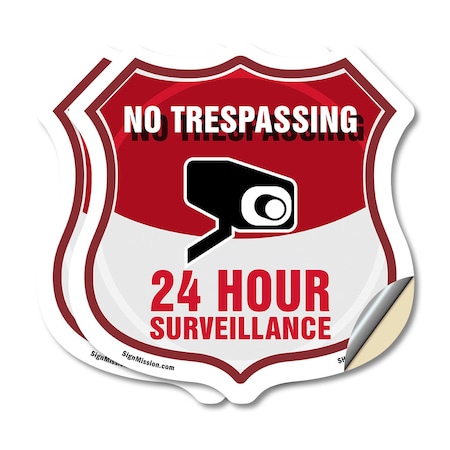 Signmission No Trespassing Shield Sign 24 Hour Surve, 4 inch X 4 inch, Vinyl Decal, 2PK SHI-D-2PACK-4-419