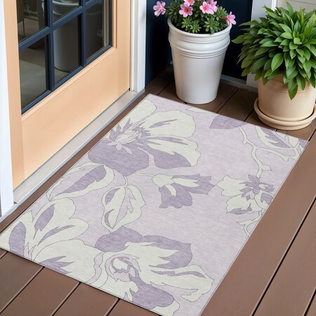 Homeroots 3' X 5' Lavender Lilac And Ivory Floral Washable Indoor Outdoor Area Rug 589548
