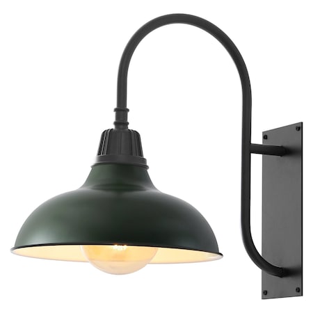 Jonathan Y Stanley 12.3 in. 1-Light Farmhouse Industrial Iron LED Gooseneck Arm Outdoor Sconce, Matte Green JYL7614L