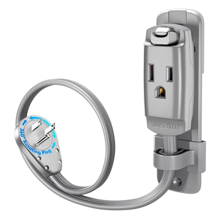Maximm 1ft 14AWG Heavy Duty AC Extension Cord, 360 degrees Flat Plug, Gray ADW-S360-C6F01-14G0-WM