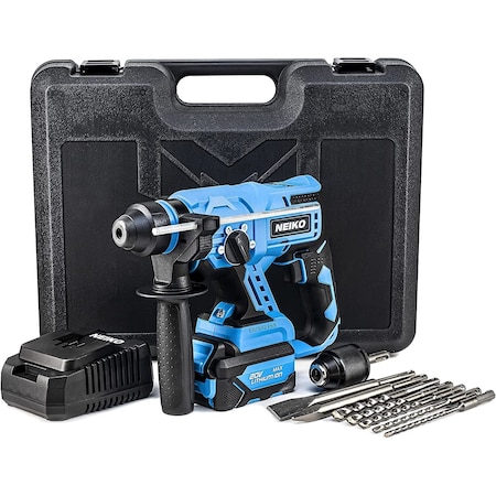 Neiko Cordless Rotary Hammer Drill, Includes 20-Volt Li-ion Rechargeable Battery, Fast Charger 10882A