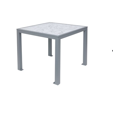 Bfm Seating Surf Inlay 4-Leg Bolt-Down Table 36x36 - Carrara Top - Soft Gray Frame - Umbrella hole optional PH4L3636CRSG
