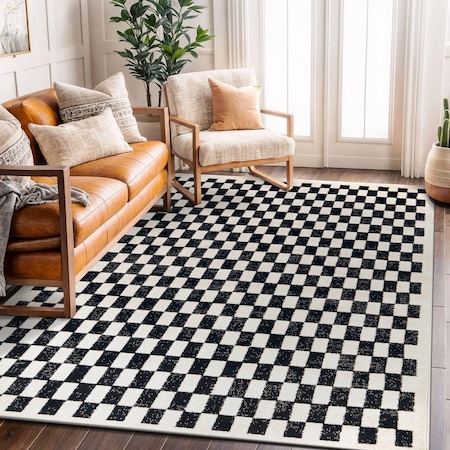 World Rug Gallery Contemporary Checkered Area Rug 5 ft x 7 ft Black WR102BLACK5X7