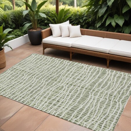 Homeroots 9' X 12' Green And Ivory Striped Washable Indoor Outdoor Area Rug 583424