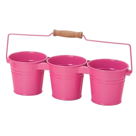 Houston International Trading Enameled Galvanized Triple Planter, HotPink 8331E HPK
