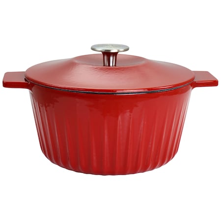 Martha Stewart Eastholm Enameled Cast Iron 3 Quart Embossed Stripe Dutch Oven with Lid in Red 83048.02