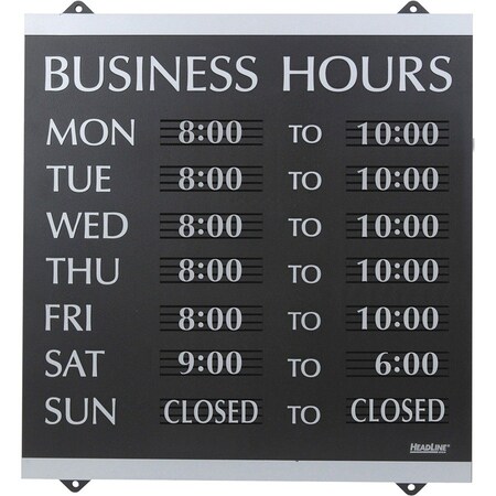 U.S. Stamp & Sign U.S. Stamp & Sign Business Hours Sign, 4247, W/176 3/4" Characters, 14" X 13", Black/Silver, 4247 4247