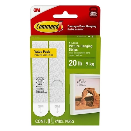 Command Picture Hanging Strip, Foam Backing, White, 20 lb, 8/PR 17217-8ES