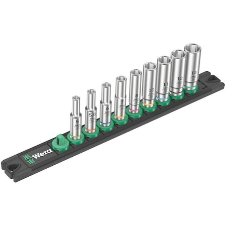 Wera Magnetic socket rail A Deep 1 socket set, 1/4 in drive, 9 pieces 5005410001