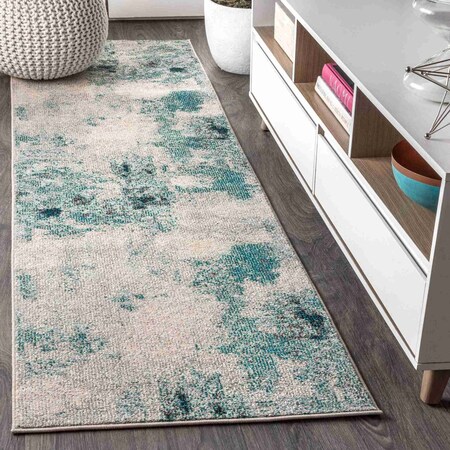 Jonathan Y Contemporary POP Modern Abstract Vintage Cream/Blue 2 ft. x 8 ft. Runner Rug CTP104A-28