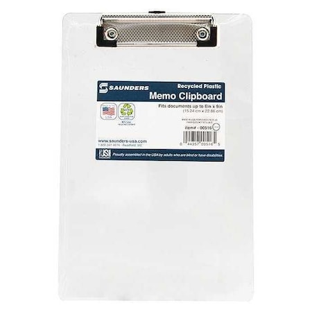 Zoro Select Clipboard, Memo Size, Plastic, Clear 00516