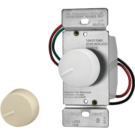 Eaton Wiring Devices Rotary Dimmer, 20 A, 120 V, 600 W, 3-Way, Ivory/White RI306P-VW-K2