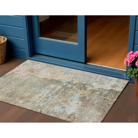 Homeroots 3' X 5' Brown Abstract Washable Indoor Outdoor Area Rug 607770