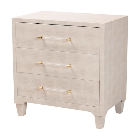 Baxton Studio Nira Modern Beige Faux Shagreen 3-Drawer Storage Cabinet 251-13971-ZORO