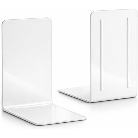 Acrimet Clear Plastic Bookends 1 Pair, Book Holder (White), 2PK 290.6
