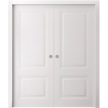 Sartodoors Sliding Double Pocket Doors 60 x 80 inches, BASIC 9422 White, Kit Rail Hardware, Solid Wood Inter BASIC9422DP-SKIN-60