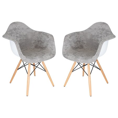 Leisuremod Willow Velvet Eiffel Wooden Base Accent Chair, Cloudy Grey, 2PK W24VGR2
