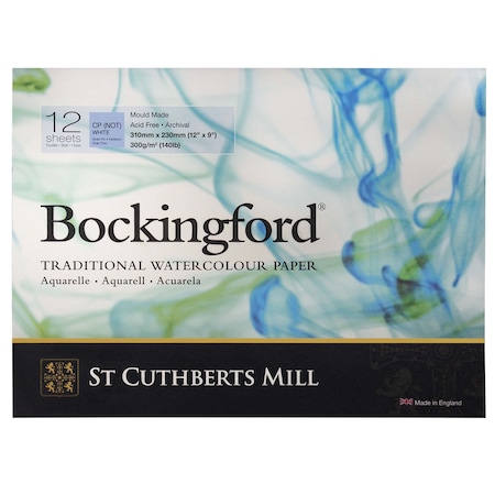 St Cuthberts Bockingford Watercolor Pad, Cold Pressed, Glue Binding, 140lb/300gsm, 12 Sheet, 9x12 inch T47130001011C
