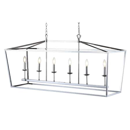 Jonathan Y Pagoda 49" 6-Light Classic Traditional Metal Linear Cage Lantern LED Pendant, Chrome JYL7439C
