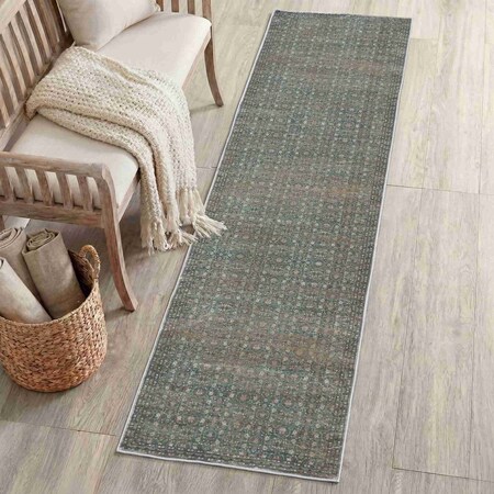 Jonathan Y Petunia Distressed All-Over Floral Border Non-Slip Machine-Washable Green/Brown 2ft x 8ft Runner Rug PTN102A-28